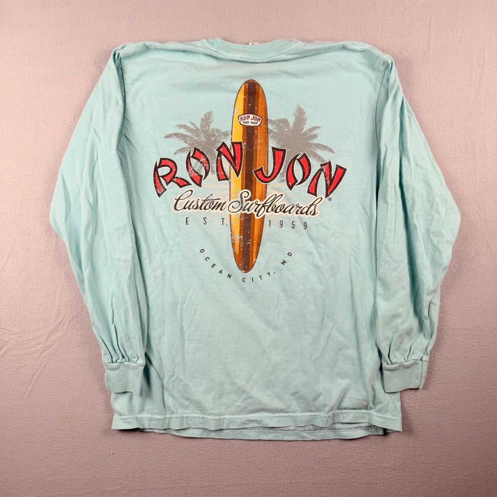 Ron Jon Surf Shop Ocean City MD Long Sleeve Graphic Tee Aqua Blue Mens Medium